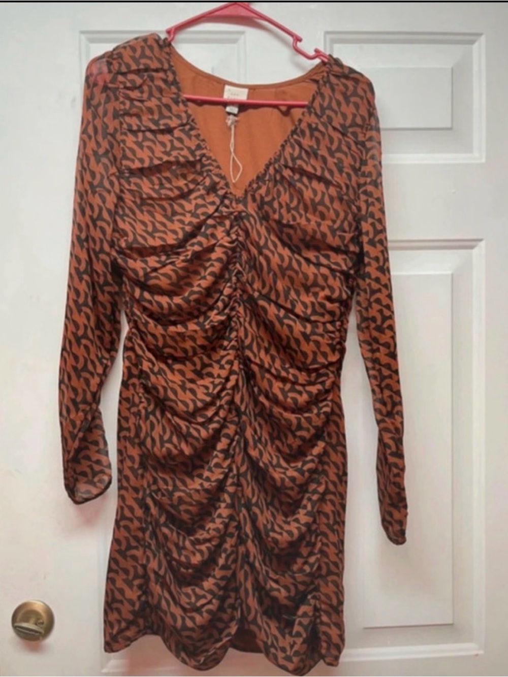 a new day Rust and Black Ruched Long-Sleeve Mini Dress